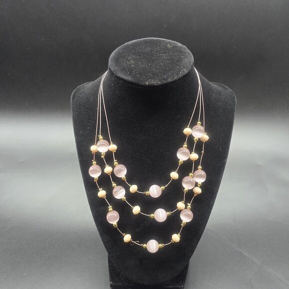 Bijou Brigitte Glass Beaded Necklace Layered 15" Adjustable Boho Pink NEW - Picture 1 of 6